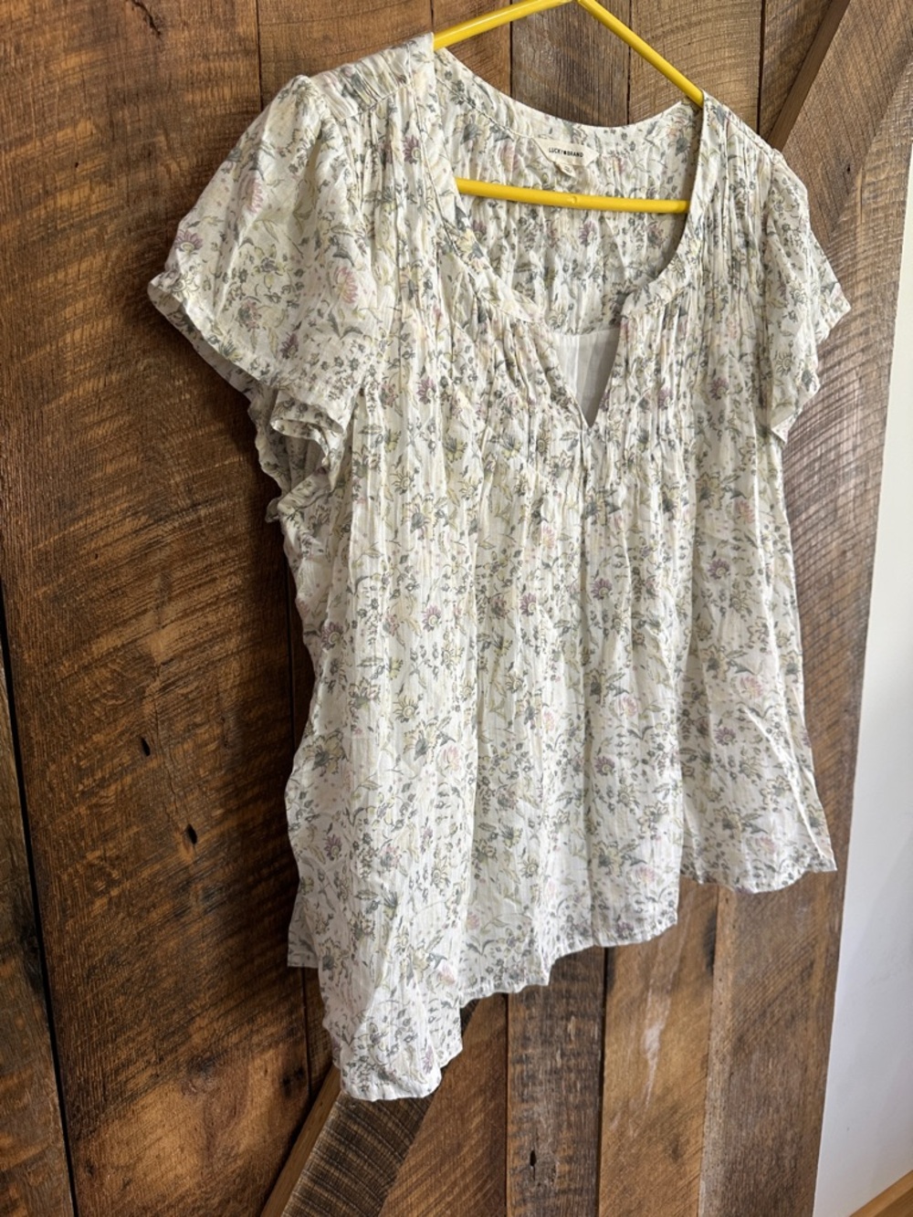 Lucky Brand Floral Flutter Sleeve Cotton Top F01 - Picture 5 of 10